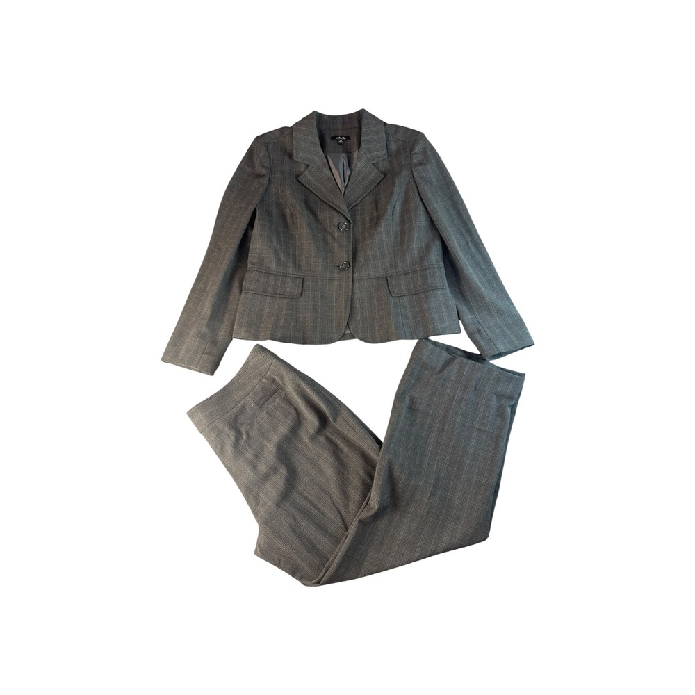 Rafaella Grey Glen Plaid Pant Suit Set Blazer 14 Pants 16 Professional Office